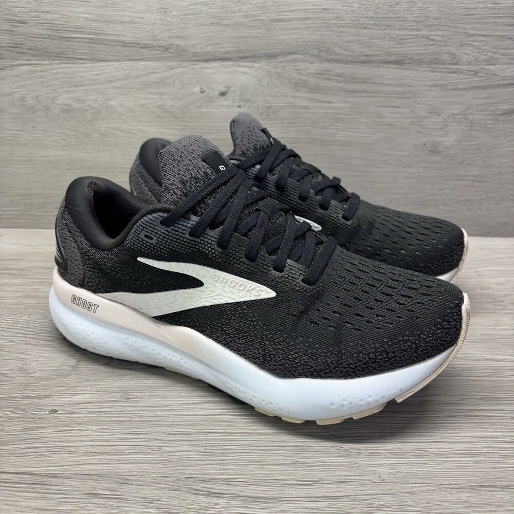 Brooks Ghost 16 Womens Shoes Sz 8 B Running Black White Mesh Lace Up Sneakers